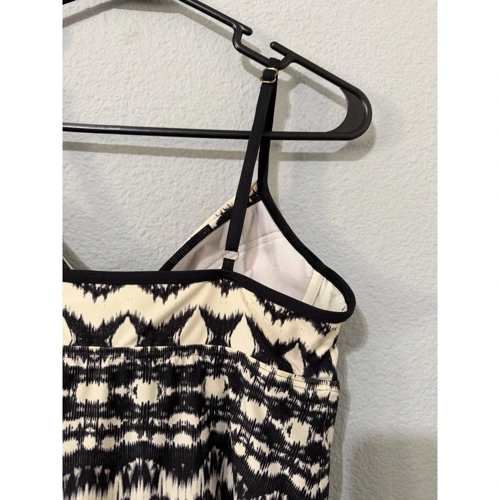 Badgley Mischka Womens Black White Ikat Print Tankini Swim Top Size 10 V-Neck